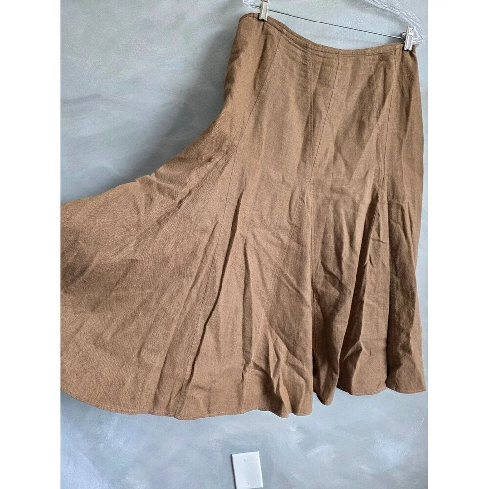 Midi Modest Brown Paneled Linen Blend Skirt Size 16 A Line - Picture 9 of 11